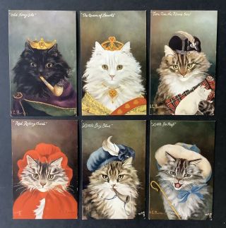 Tuck " Cat Studies " Postcards (6) Series 9301 - Fairy Tale Cats - A/s G.  L.  Barnes