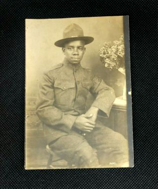 Ww1 Doughboy Black African American Soldier Real Photo Postcard