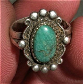 Vintage C.  1950 Navajo Bell Trading Post Turquoise Sterling Silver Ring Vafo