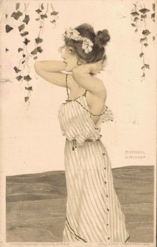 Artist Signed - Raphael Kirchner Art Nouveau Lady 04.  93