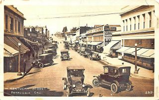 Petaluma Ca Kentucky Street Storefronts Old Cars Real Photo Postcard