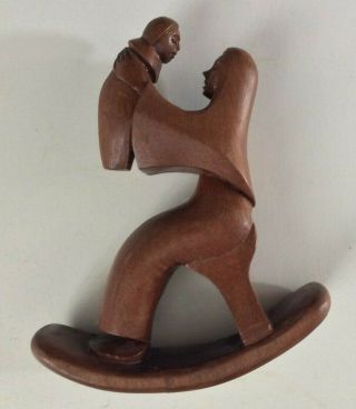 Mc Signed J.  Pinal Carved Wood Mother And Child Rocking Folk Art Figurine