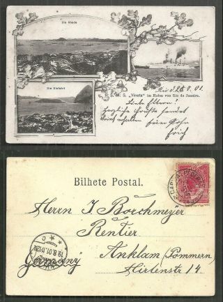 Rio De Janeiro Sms Vineta German Navy Brazil Stamp 1901 Kaiserliche Marine