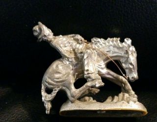 Vintage Cowboy On Bucking Bronco Silver Tone \pewter Horse Rider Figure