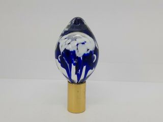 St.  Clair Blue Trumpet Flower Art Glass Paperweight Lamp Finial