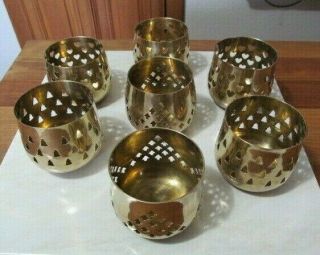 Vtg Brass Candle Holders Tea Lights Votive Made In India Hearts Trees Bells 7 Pc