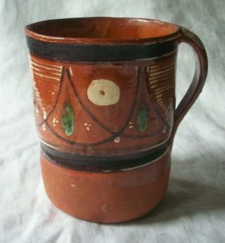 Small Mexican Red Clay Pottery Pitcher Hand - Painted
