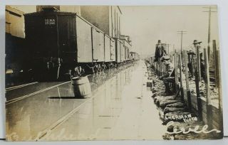 Illinois Cairo Railroad Bulkhead Levee 1913 Flood Rppc By Sherman Postcard P6