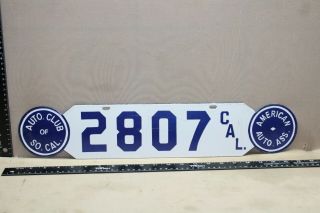 California Auto Club 2807 Porcelain Metal License Plate Sign Gas Oil