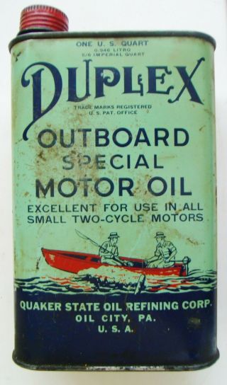Vintage Quaker State Duplex Outboard Special Motor Oil Can