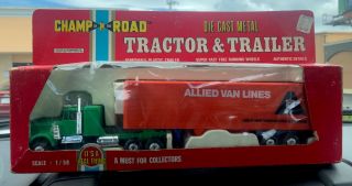 Vintage’70s Champ Of The Road 1:50 Allied Van Lines W/ Green Kenworth Unpunched