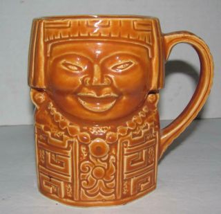 Vintage Pottery Tiki Mug Aztec Mayan Style