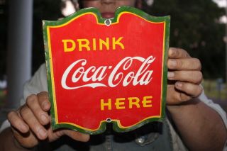 Drink Coca Cola Here Soda Pop Gas Oil Porcelain Metal Sign