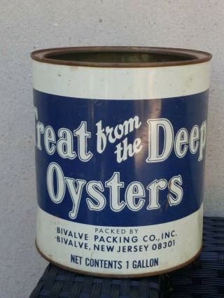 Vintage Gallon Treat From The Deep Brand Oyster Tin Can Bivalve Nj