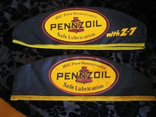 Set Of 2 Pennzoil Gas Oil Service Station Advertising Hat Caps Car Collectible