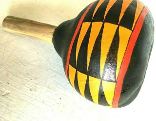 Vintage Hopi Dance Rattle Native American Indian Large Black Painted Gourd Old