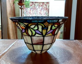 Tiffany Style Leaded Stained & Slag Glass Shade For Table Lamp