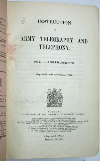 World War I Era British Military Book On Telegraphs & Telephones 1917 2