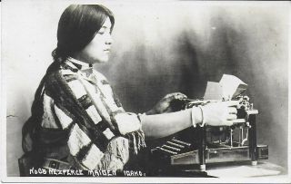 Rppc Of Nez Perce Maiden In Native Garb On A Typewriter C1920 - 30s