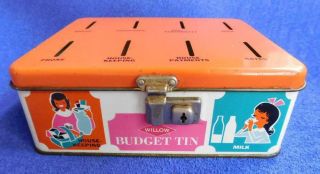 Scarce 1960s Australian Willow Budget Tin Money Box Savings Bank.