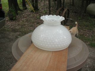 Vintage Hobnail Milk Glass 10 " Globe Shade Ruffled Top Student Hurricane Gftw