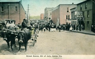 Postcard: Street Scene,  4th Of July,  Galax,  Virginia On Unpaved Street.
