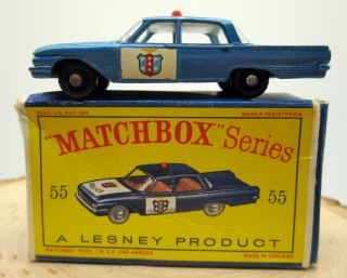 Vtg Matchbox Lesney Police Patrol Car Ford Fairlane 55 Box -