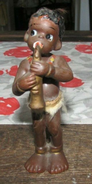 Great Vintage Black Americana Native Tribal Ceramic Figurine W/ Horn