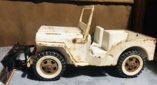 Vintage Tonka Diecast Aa White Jeep Wrecker Tow Truck With Snow Plow 1960 