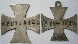 2 German Iron Cross 1914 - 1917 Silver Ww1 Germany Wwi Trench Art Big War Weltkrie