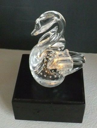 Vintage House Of Lloyd Crystal Swan Light Paper Weight Lighted Wood Base
