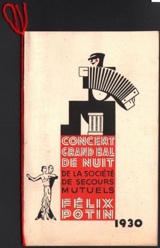 Programme.  Concert Grand Bal De Nuit.  Felix Potin.  1930.  Paris.  Art Déco