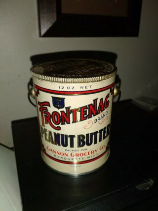 1920 Antique Frontenag Frontenac Peanut Butter Tin Can Pail Vintage Advertising