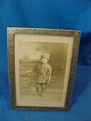 Orig Wwi Home Front Silverplate Patriotic Picture Frame W Boy In Uniform Photo