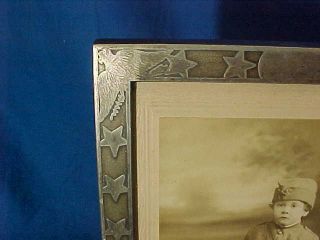 Orig WWI HOME FRONT Silverplate PATRIOTIC PICTURE FRAME w BOY in UNIFORM PHOTO 3