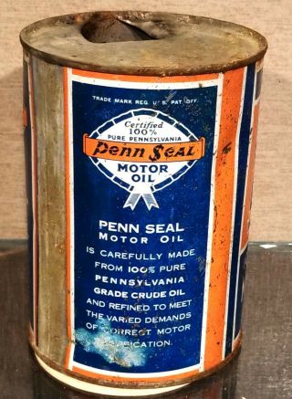 1930s PENN SEAL 100 PENNSYLVANIA ONE QUART MOTOR OIL CAN 3