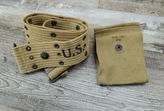 Ww1 Us Army Military M1910 Pistol Belt Web Field Gear & Mag Pouch