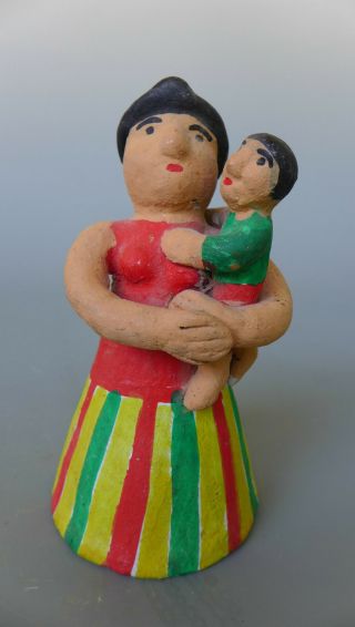 Vintage Mexican Chiapas Ceramic Folk Art Mother & Child 4 3/4 " Tall