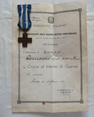 Italian Cross Merit Of War With Military Certificate Italian Army 1964