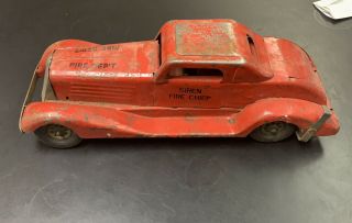 Rare 1930’s Marx Toys Pressed Steel Wind Up 14.  5 " Fire Chief Car
