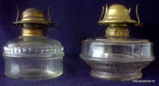2 Vintage Hurricane Oil Lamps With Eagle Brass Burners & Glass Bases 1900 