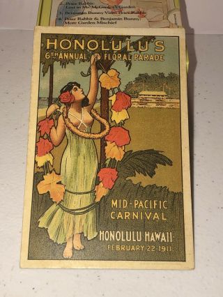 1911 Honolulu Hawaii Mid - Pacific Carnival Hula Girl Leis Advertising Postcard