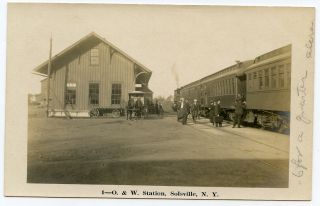 Rppc Ny Solsville O&w Railroad Station Depot With Train Madison County