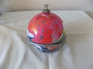 Art Glass Ball Oil Candle Lamp On Metal Stand 6 " High