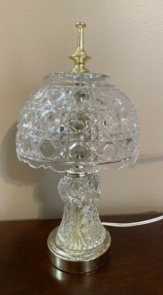 Vintage Clear Crystal Glass Table Parlor Boudoir Electric Lamp Light