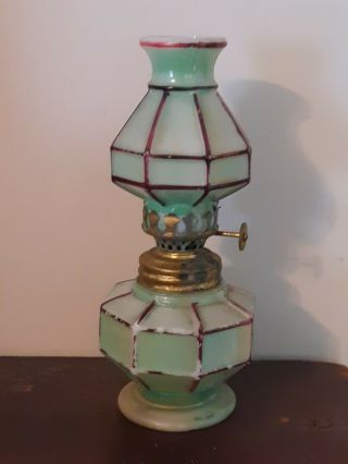 Miniature Vintage Milk Glass Oil Lamp/matching Shade 6 - 3/8” Paint