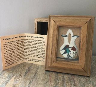 Navajo Indian Sand Art Painting Signed By Artist Native Sandpainting Wood Box