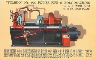 Advertising Linen Postcard,  Toledo Power Pipe & Bolt Machine