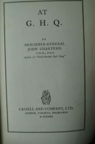 Ww1 Britain Bef At Ghq Reference Book