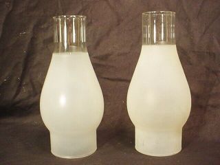 2 Vtg Hurricane Lamp 8 1/2 " Chimney Flue Frosted & Clear Glass Fits 3 "